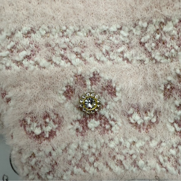 Ganpati sweater soft fuzzy furry Pale Pink Floral-Applique Crewneck Sweater - Picture 4 of 10